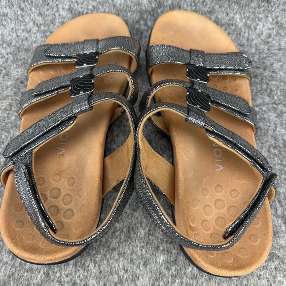 ✅ Womens 9 Vionic Amber Back-Strap Sandals Black Metallic linen Orthotic Support - Picture 4 of 13